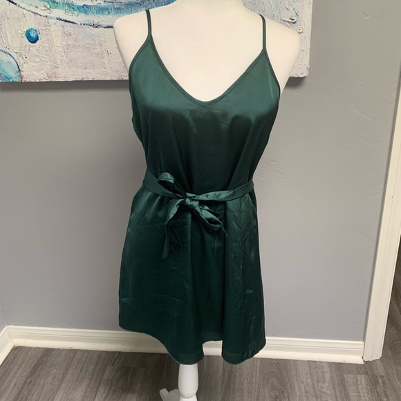 Green Tie Dress Wrap Dress Bottle Green Silk Dress Wrap Dress Midi Green  Dress